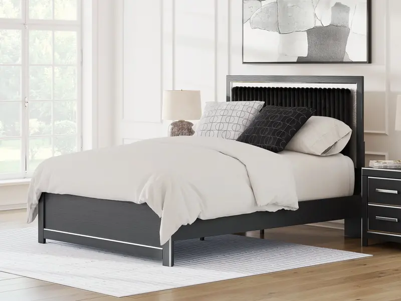 Zuraleus Black Upholstered Queen Platform Bed Frame 1