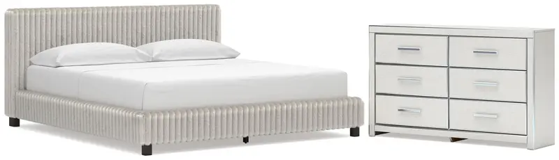 Zuraleus White California King Upholstered Bed With Dresser Set 1