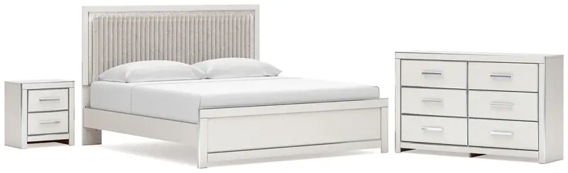 Zuraleus White King Upholstered Panel Bed Ensemble With Dresser & Nightstand 1