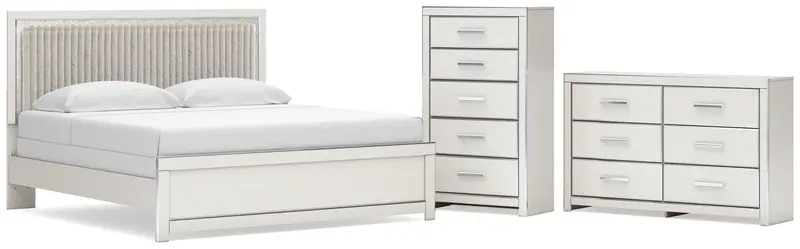 Zuraleus White King Upholstered Panel Bed Set With Dresser And Chest 1