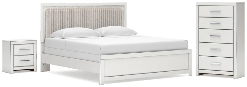 Zuraleus White King Upholstered Panel Bed With Chest And Nightstand (Alternative Style) 1