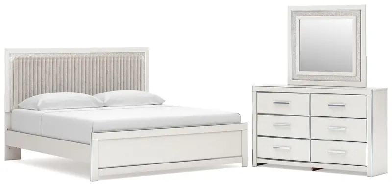 Zuraleus White King Upholstered Panel Bed With Mirrored Dresser (Standalone) 1