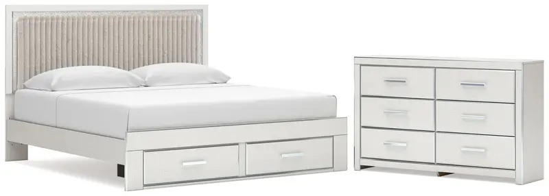 Zuraleus White King Upholstered Storage Panel Bed With Matching Dresser 1