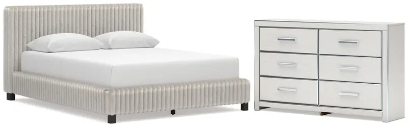 Zuraleus White Queen Upholstered Bed Bundle With Dresser 1