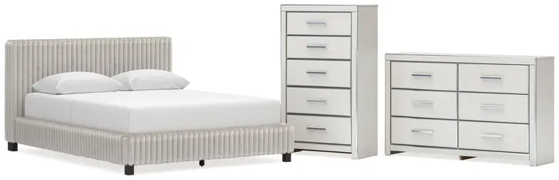Zuraleus White Queen Upholstered Bed Set: Dresser And Chest 1