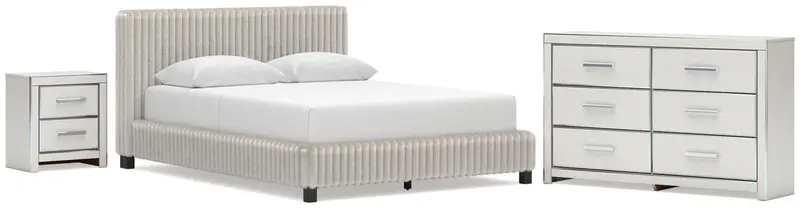Zuraleus White Queen Upholstered Bed Set: Dresser + Nightstand 1