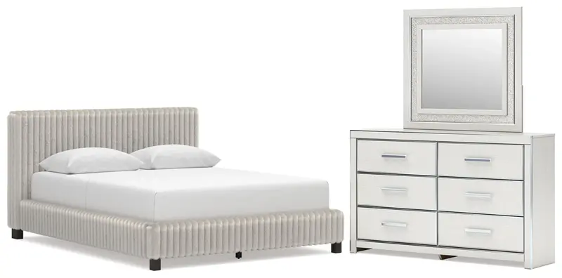 Zuraleus White Queen Upholstered Bed With Mirrored Dresser Only 1