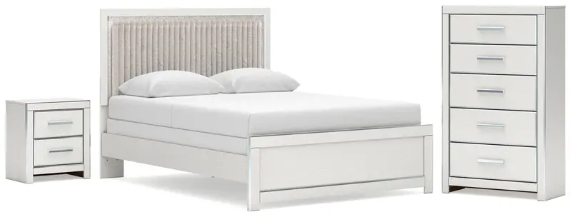 Zuraleus White Queen Upholstered Panel Bed Ensemble With Mirrored Dresser And Nightstand 1