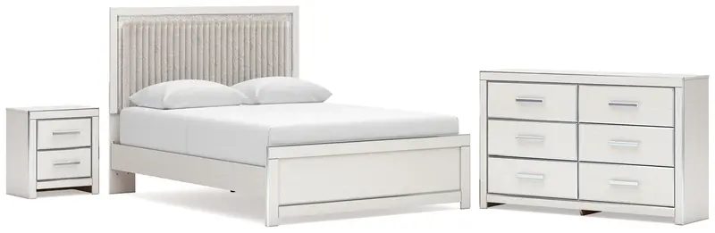 Zuraleus White Queen Upholstered Panel Bed Set: Dresser And Nightstand 1
