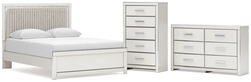 Zuraleus White Queen Upholstered Panel Bed Set: Dresser & Chest 1
