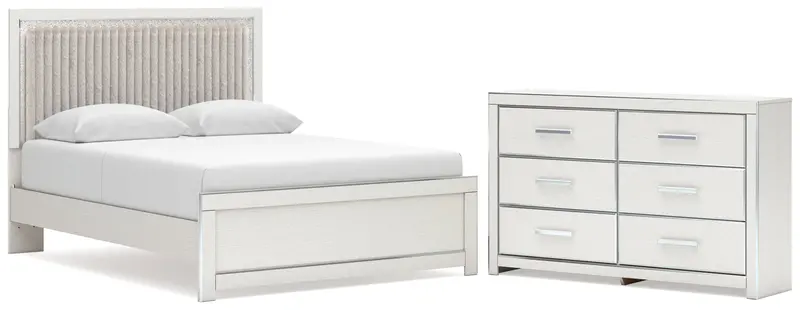 Zuraleus White Queen Upholstered Panel Bed With Coordinating Dresser 1