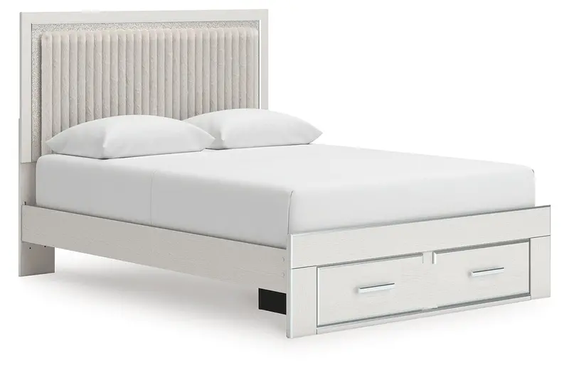 Zuraleus White Queen Upholstered Storage Bed – Built-In Under-Bed Compartment 1