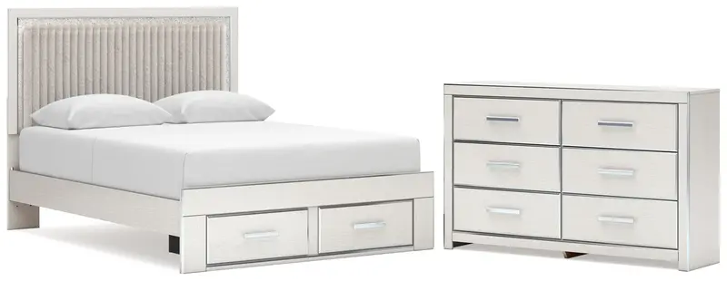 Zuraleus White Queen Upholstered Storage Bed With Matching Dresser 1