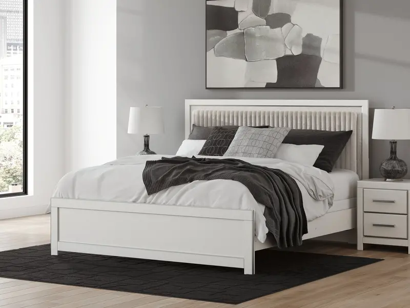 Zuraleus White Upholstered King Panel Bed 1