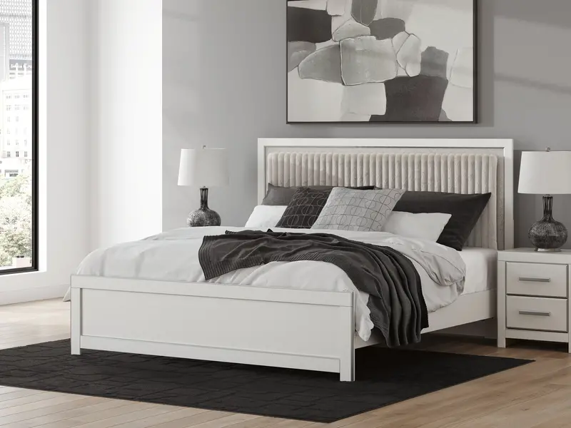 Zuraleus White Upholstered King Platform Bed – Minimalist Design 1