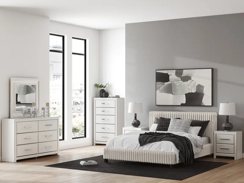 Zuraleus White Upholstered Platform Bed Set 1